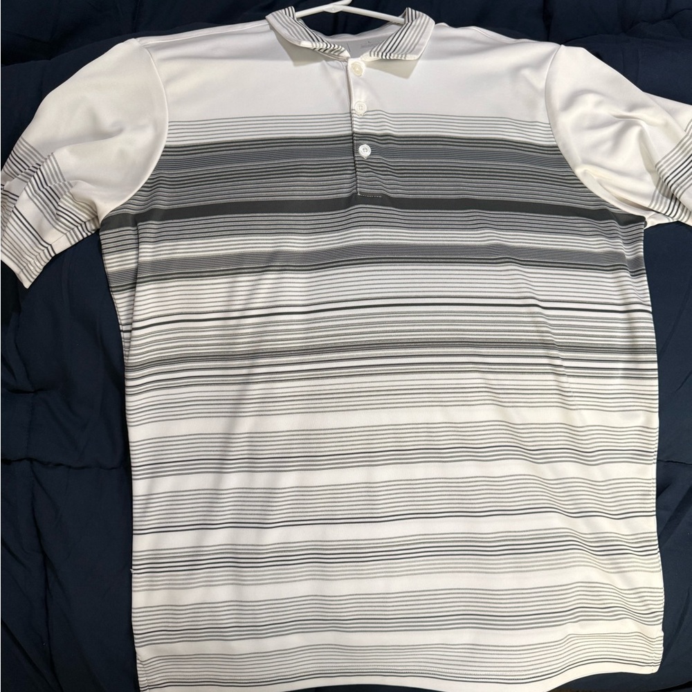 Antigua Men's Polo Shirt - White and Gray Stripes